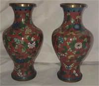Pair of Brass Cloisonne  Vases