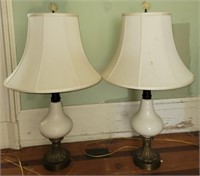 Pair of Vintage White glass and brass lamp