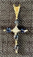 PRETTY SAPPHIRE & DIAMOND 10K CROSS PENDENT