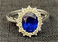 PRETTY STERLING RING W LARGE BLUE STONE