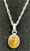 DESIRABLE STERLING SILVER SET TIGER'S EYE PENDENT