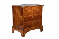 18th C ENGLISH BURLED WALNUT CHEST OF DRAWERS