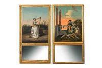 PAIR OF FRENCH PAINTED & GILT FRAMED MIRRORS