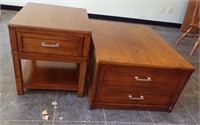 OAK COFFEE TABLE W/DRAWER & MATCHING END TABLE
