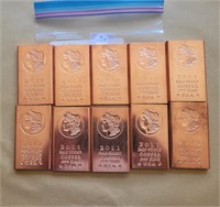 10 Pcs Half Pound Copper Bars & 2 Ounce Copper