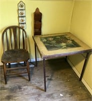 CHAIR AND CARD TABLE AND 2 LEATHER BOXES