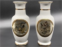 (2) Japanese Chokin Metal Engravings on Vases