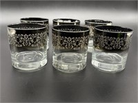 (6) Old Fashioned Bar Glasses with Platinum Rim