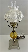 Amber & Clear Glass Hurricane Lamp