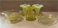 Fenton Vases (?); Yellow Glass Assortment