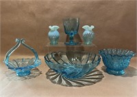 Fenton Vases (?); Blue Glass Collection