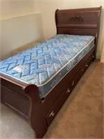 Twin bed with drawers & mattress & night stand