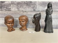 Carved head figurines,tallest 13"