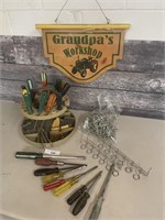 Grandpas workshop/screwdrivers/peg board hooks