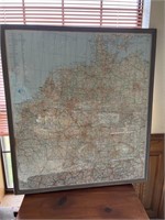 Framed map of Germany and part of France 37.5 x