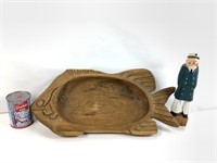 Figurine et plat "poisson" en bois sculpté