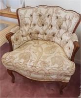 Vtg Wood Armed Chair, Gold Pattern