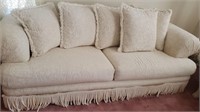 White Fabric Fringed Couch, Stained #2