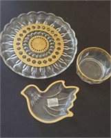 3pc Glass, Gold Trimmed Misc Serving Dishes