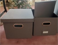 Pr Gray Fabric Banker Box Style Storage Boxes