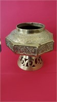 Brass Carved Design Pedestal Candle Holder
