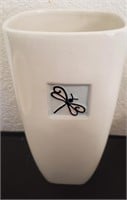 White Ceramic Vase, Dragonfly Design