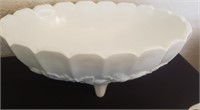 Milk Glass Footed Oval Fruit Bowl