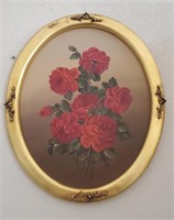 Gold Tone Framed Oval Signed Rose Art