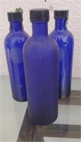 3 Pc Cobalt Blue Bottles