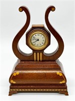 Vintage Harp-Inspired Wooden Mantle Clock