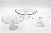 Lot of Three Large Clear Glass Cake/Serving Platte