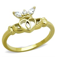 Claddagh White Sapphire 14k Gold Pl.  Ring