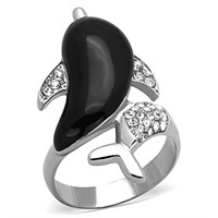 Whimsy White Sapphire Jet Epoxy Dolphin Ring
