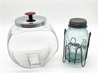 Vintage Glass Candy/Cookie Jar w/Angled Base,