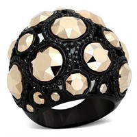 Unique Metallic Light Gold Black Plated Dome Ring
