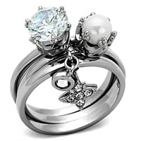 Crowned Pearl White Topaz 3pc Ring Set