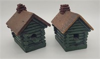 Lot - (2) Vintage Wood Log Cabin Bird Houses