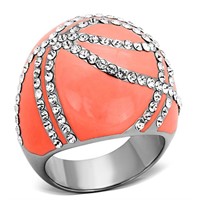 Trendy White Sapphire Coral Epoxy Fashion Ring