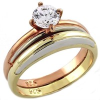 Trendy White Sapphire Tri-color Ring Set