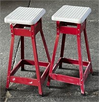 Lot of Two Vintage Red Metal Shop Stools