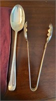 Silver Plated Serving Spoon and Tongs 12in