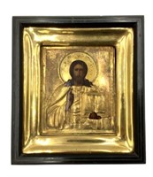 Antique Russian Christ Pantocrator Icon.