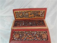(3) Antique Chinese Carved Wood Panels Guilt