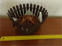 Wood & Metal Basket w/Wood Clothes Pins