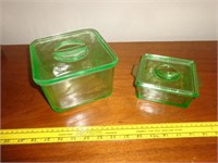 2 Green Depression Covered Dishes