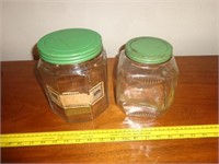 2 Green Top Storage Jars