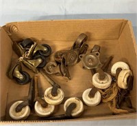 Ant. furniture casters lot- porcelain, etc.