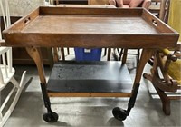 Vintage Wood Serving Cart with Removable Tray