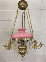Vintage Brass Chandelier with Glass Shade