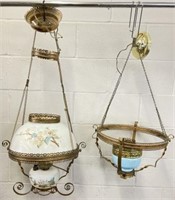 Vintage Brass Chandeliers with Glass Shades